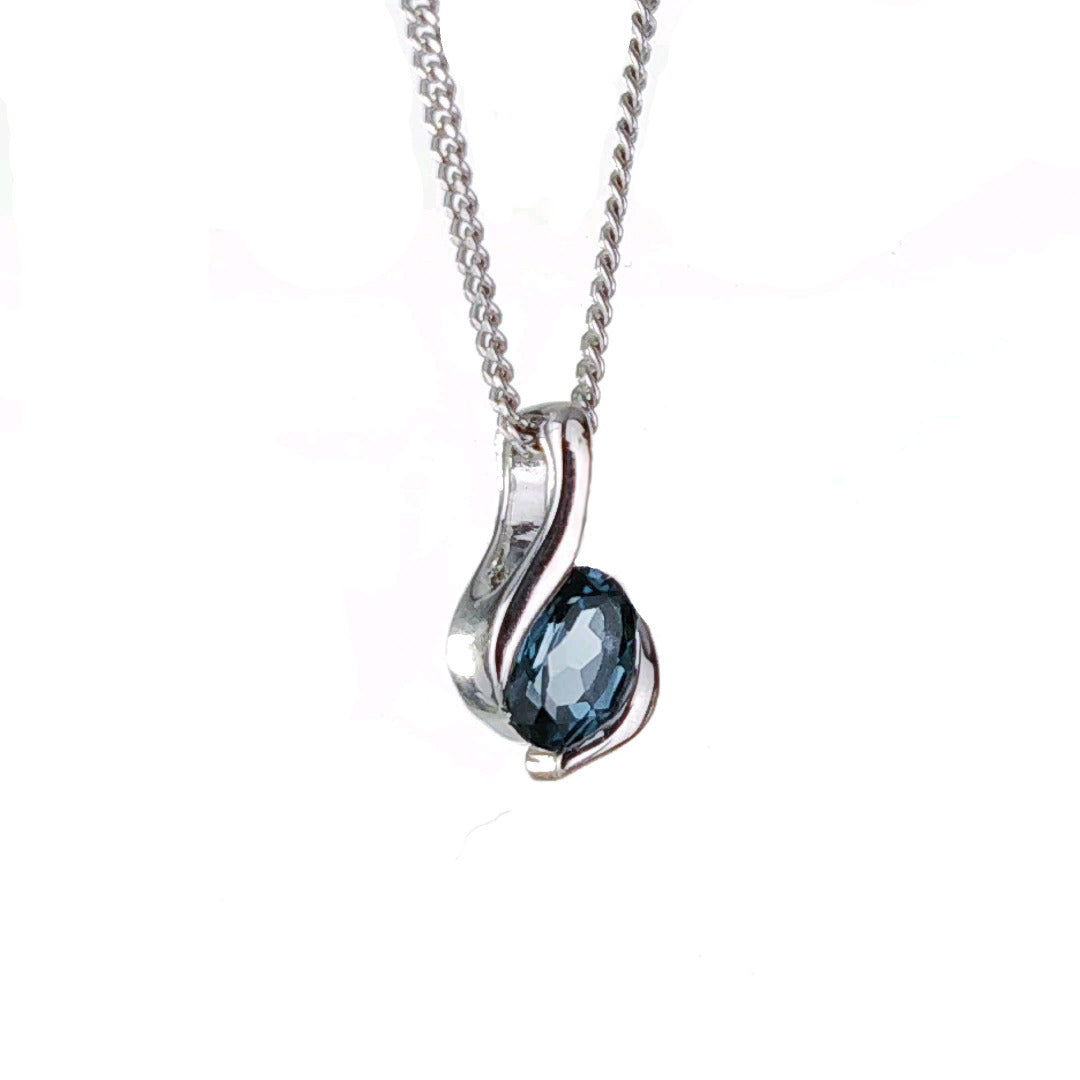 Sterling Silver Pendant London Blue Topaz Oval December Birthstone