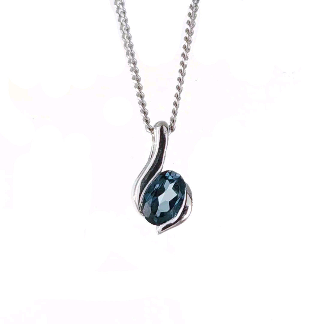 Sterling Silver Pendant London Blue Topaz Oval December Birthstone