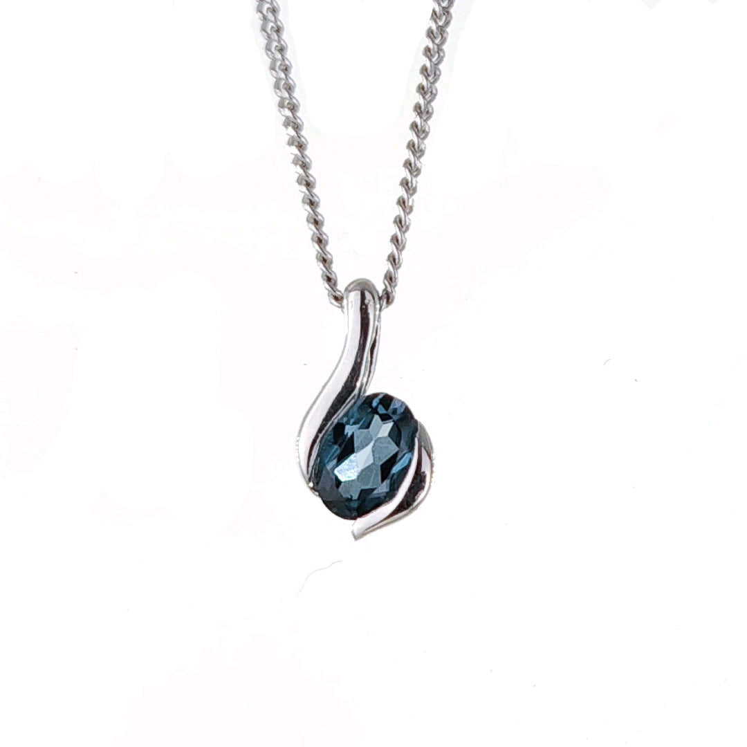 Sterling Silver Pendant London Blue Topaz Oval December Birthstone