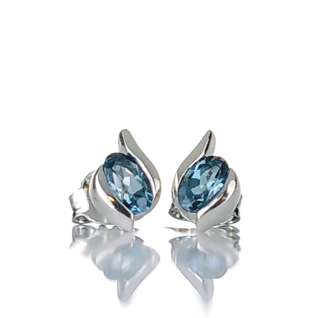 Sterling Silver Earrings London Blue  Topaz Studs December Birthstone