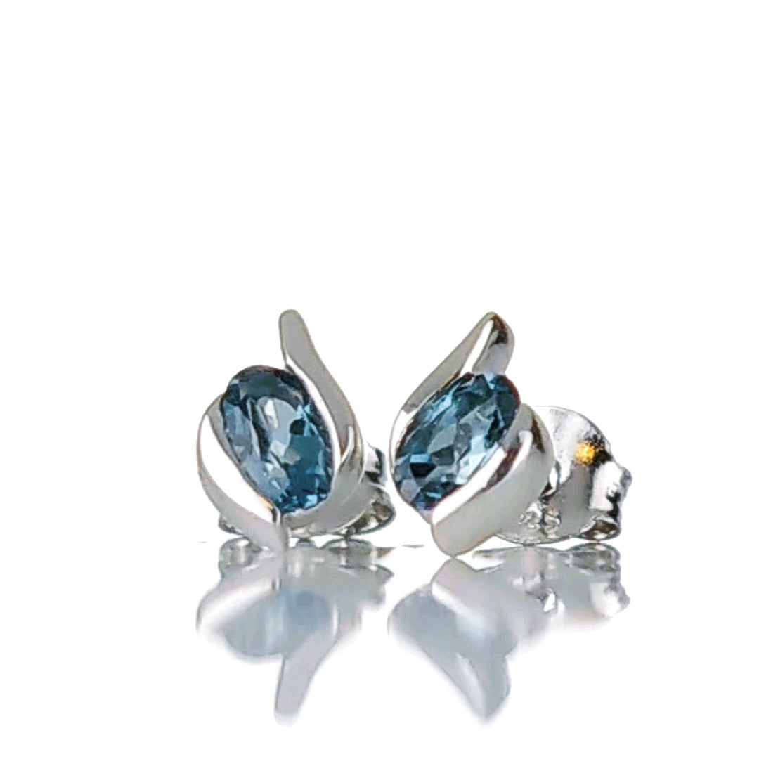 Sterling Silver Earrings London Blue  Topaz Studs December Birthstone