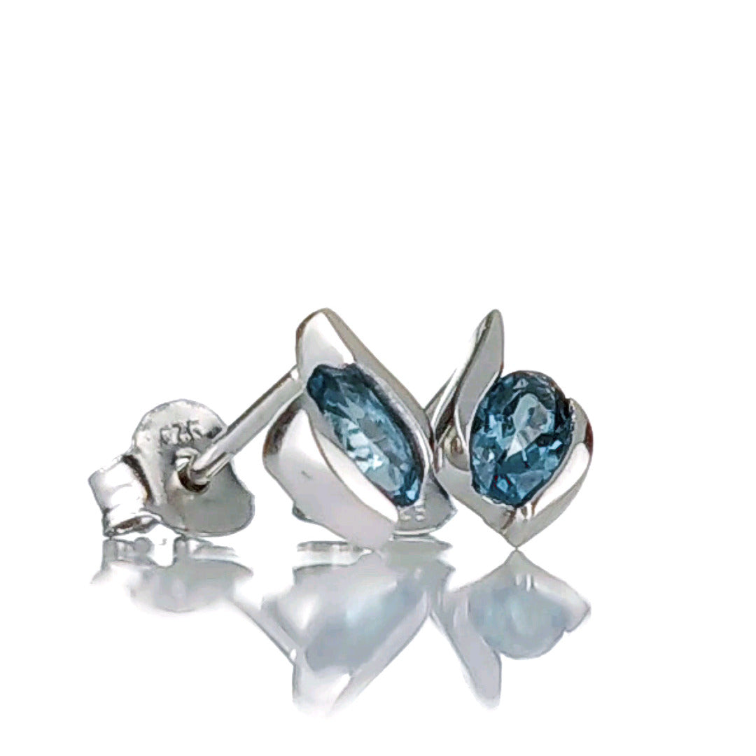 Sterling Silver Earrings London Blue  Topaz Studs December Birthstone