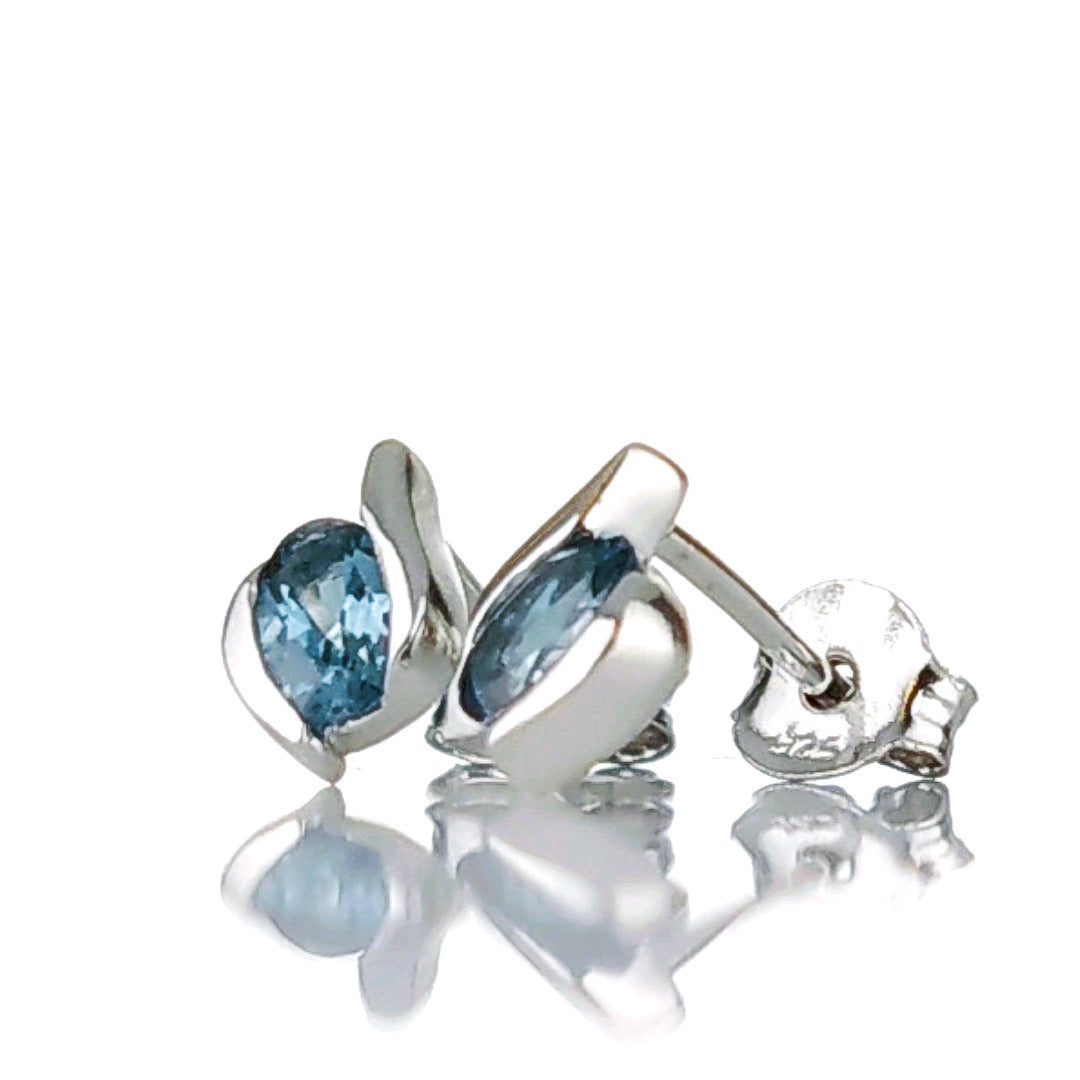 Sterling Silver Earrings London Blue  Topaz Studs December Birthstone