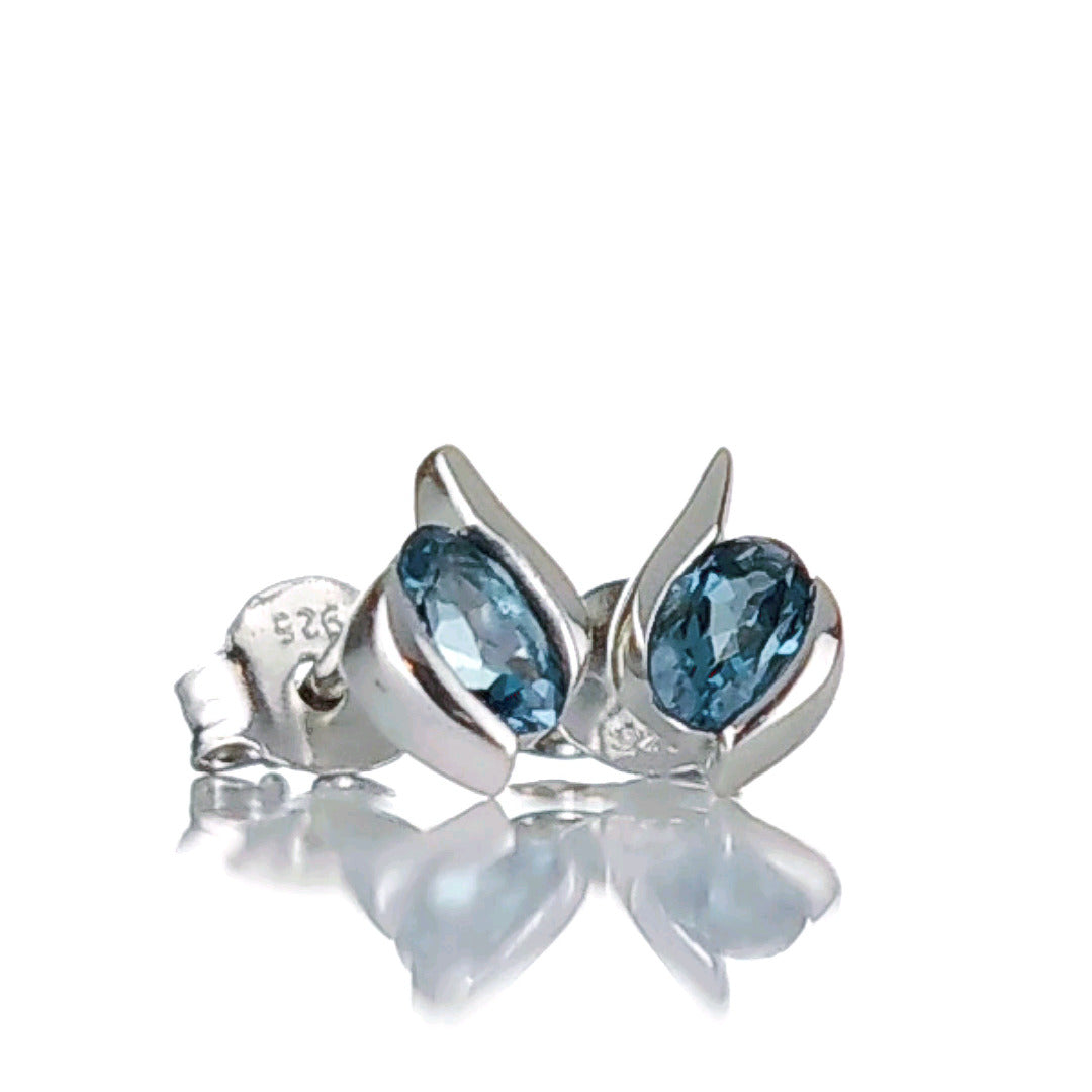 Sterling Silver Earrings London Blue  Topaz Studs December Birthstone