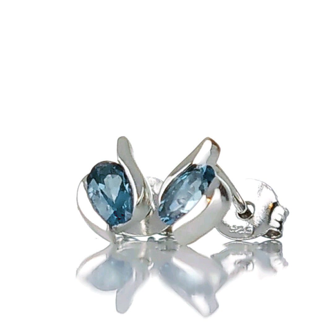 Sterling Silver Earrings London Blue  Topaz Studs December Birthstone