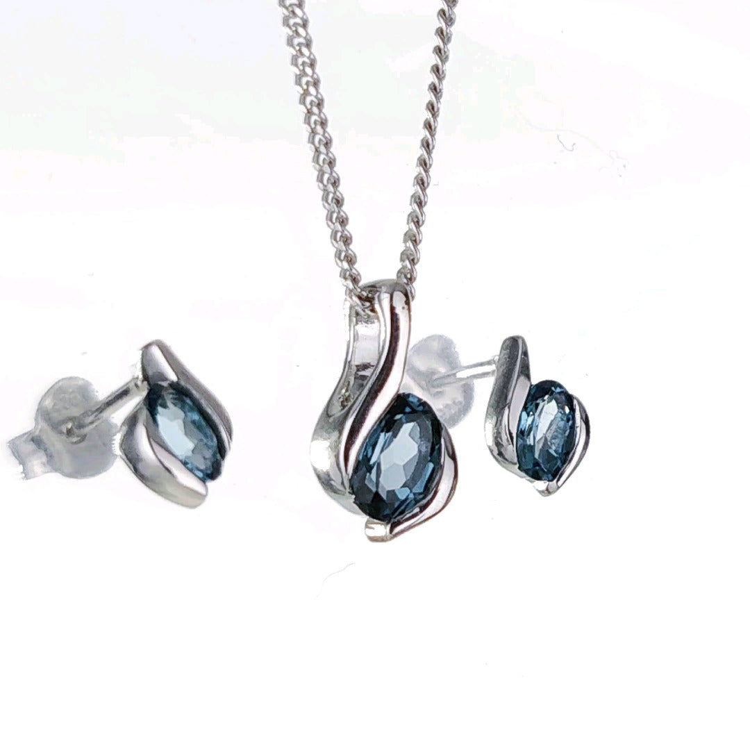 Sterling Silver Necklace Earring Set London Blue Topaz Personalised Christmas Gift