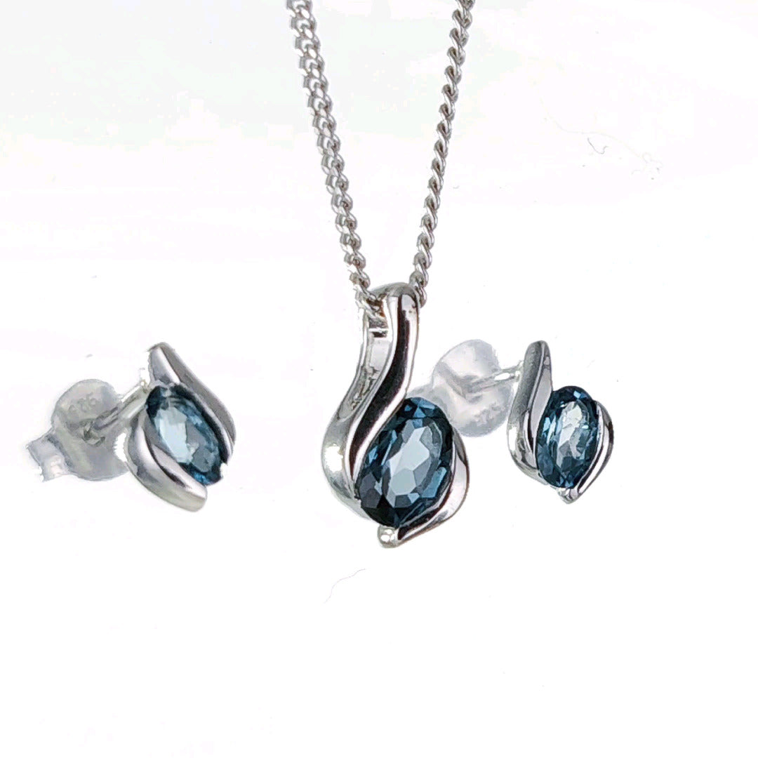 Sterling Silver Necklace Earring Set London Blue Topaz Personalised Christmas Gift