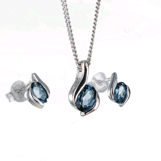 Sterling Silver Necklace Earring Set London Blue Topaz Personalised Christmas Gift