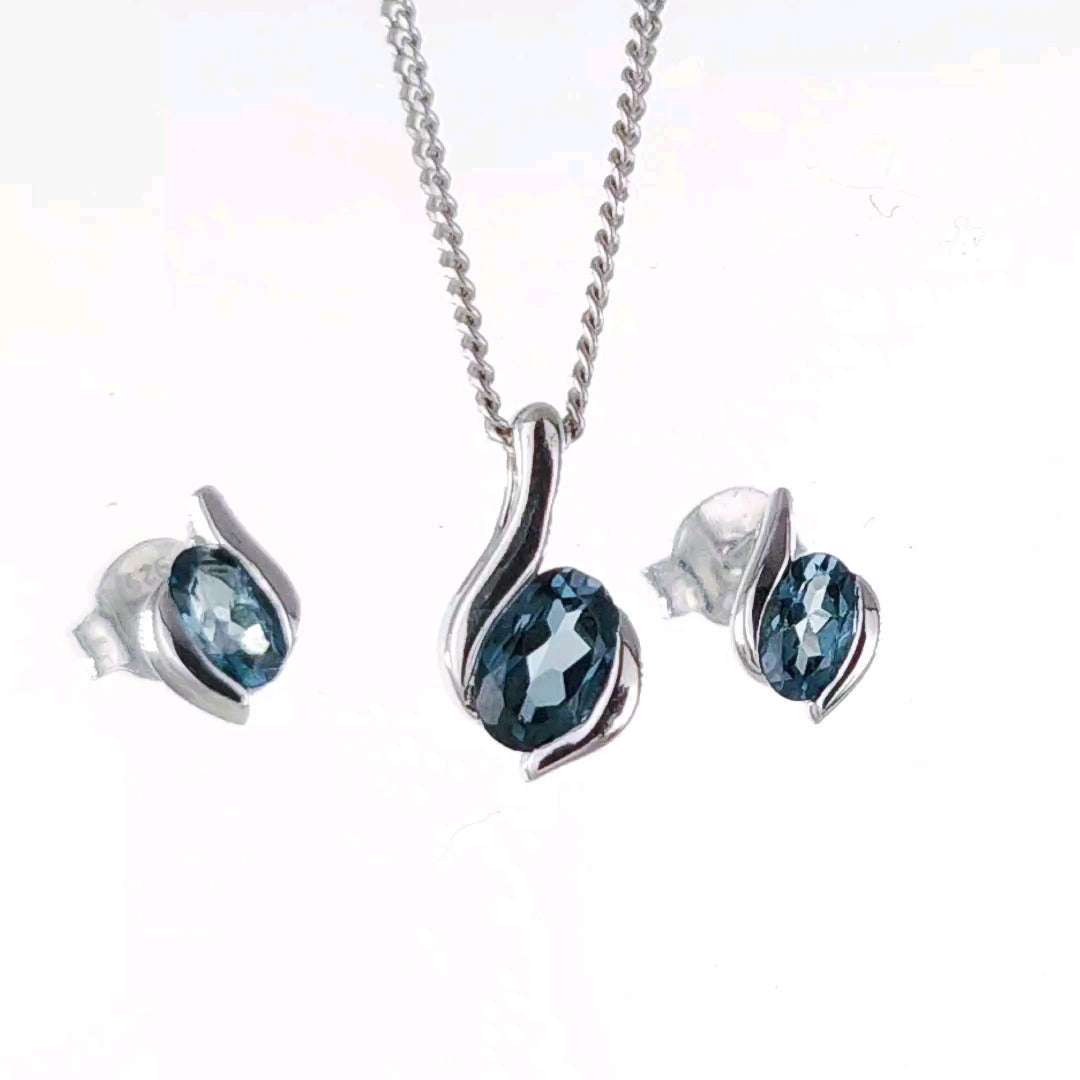 Sterling Silver Necklace Earring Set London Blue Topaz Personalised Christmas Gift