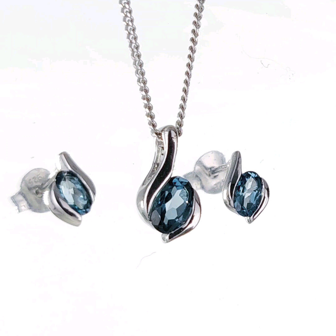 Sterling Silver Necklace Earring Set London Blue Topaz Personalised Christmas Gift