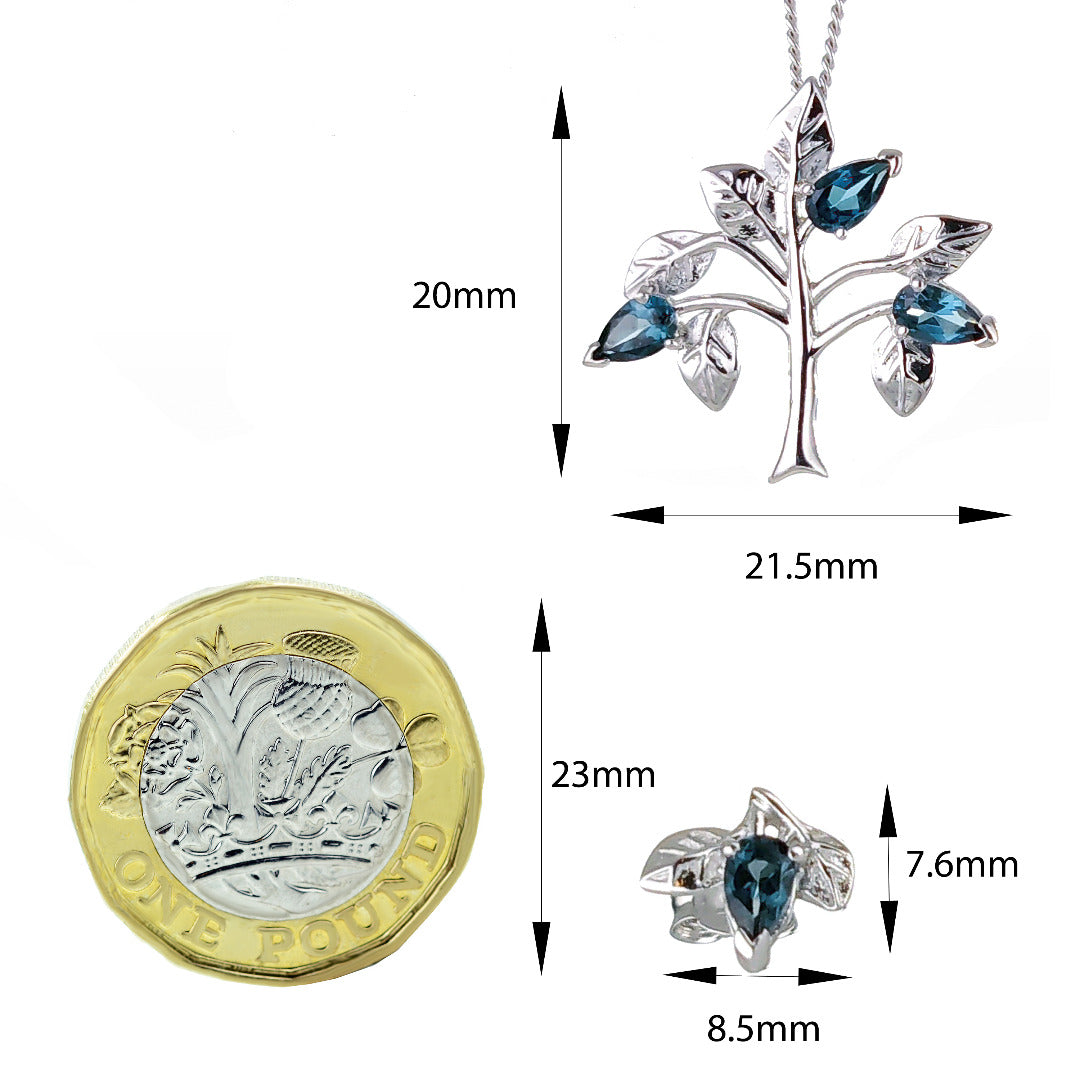 London Blue Topaz  Studs Tree of Life Earrings Sterling Silver Personalised Gift