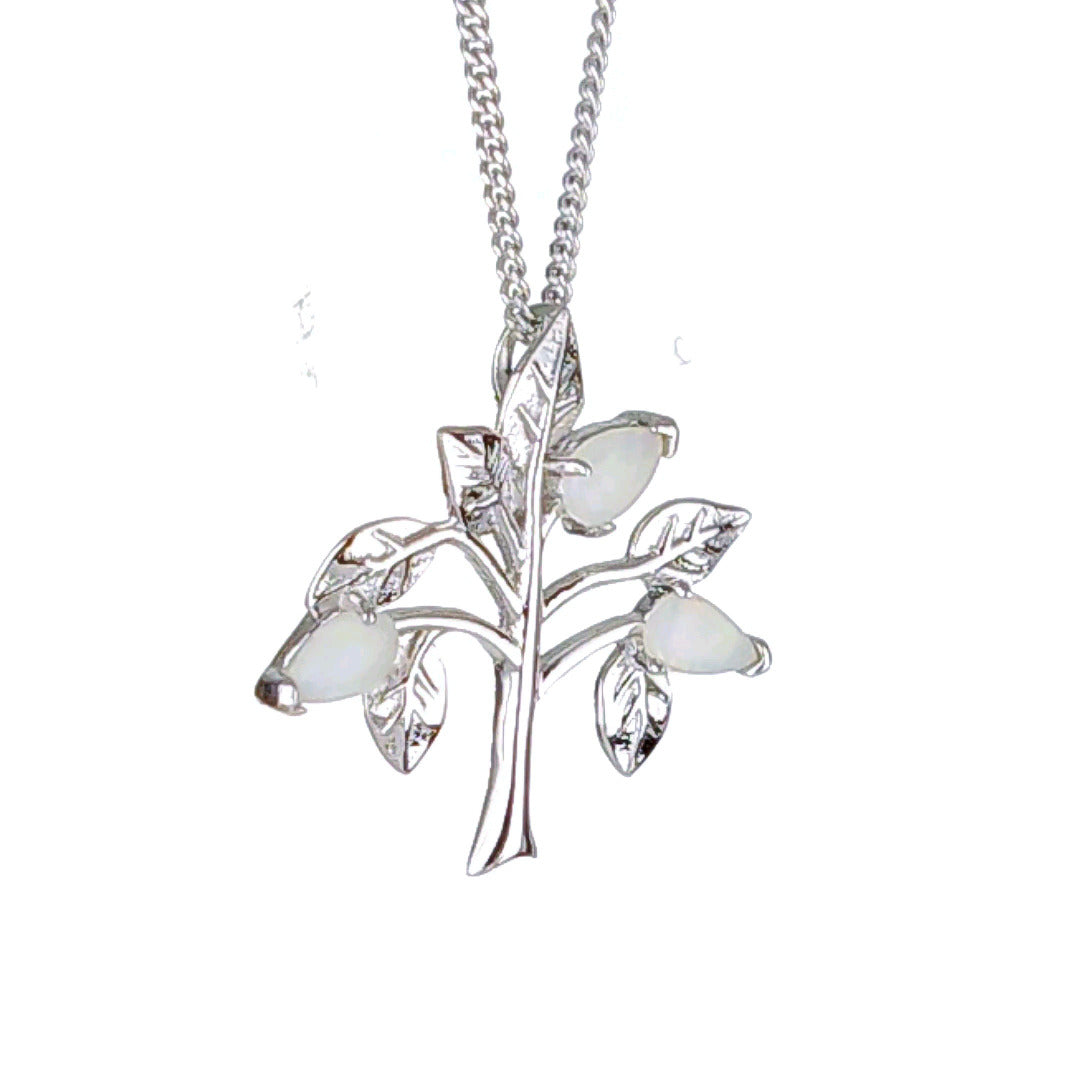 Opal Necklace Sterling Silver Tree of Life Pendant October Birthstone