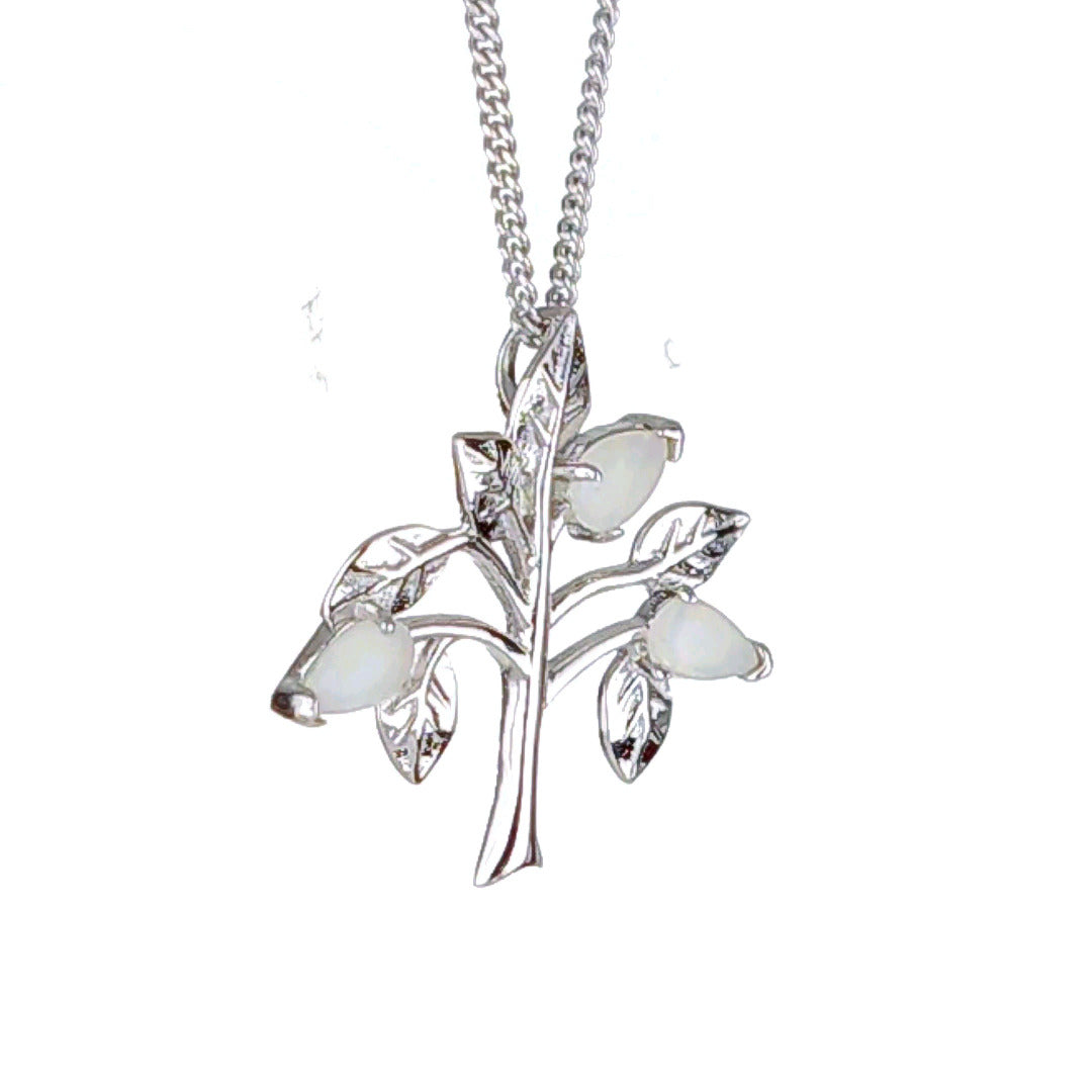 Opal Necklace Sterling Silver Tree of Life Pendant October Birthstone