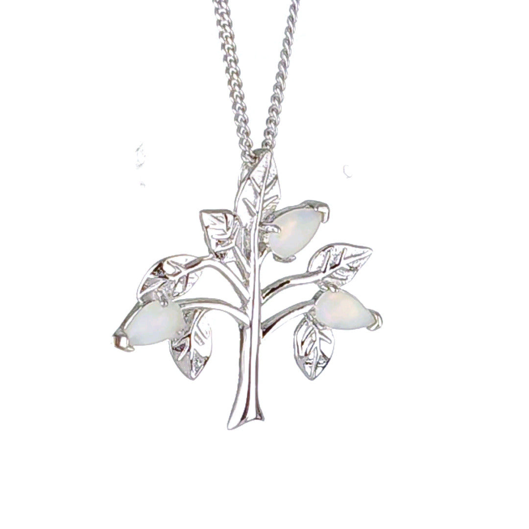 Opal Necklace Sterling Silver Tree of Life Pendant October Birthstone