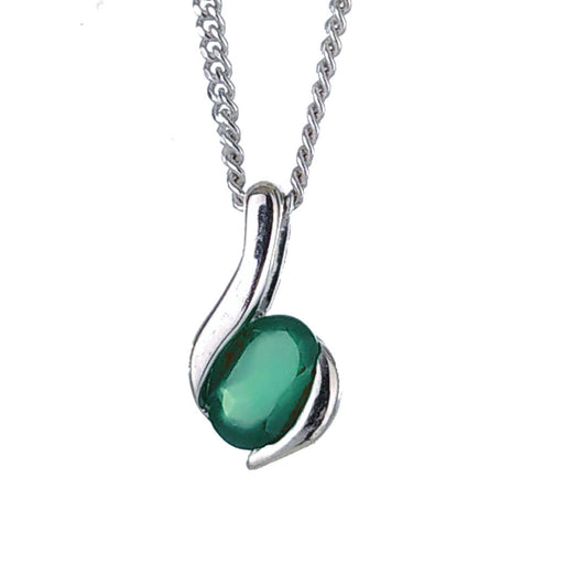 Sterling Silver Pendant Onyx Green Oval May Birthstone Gift