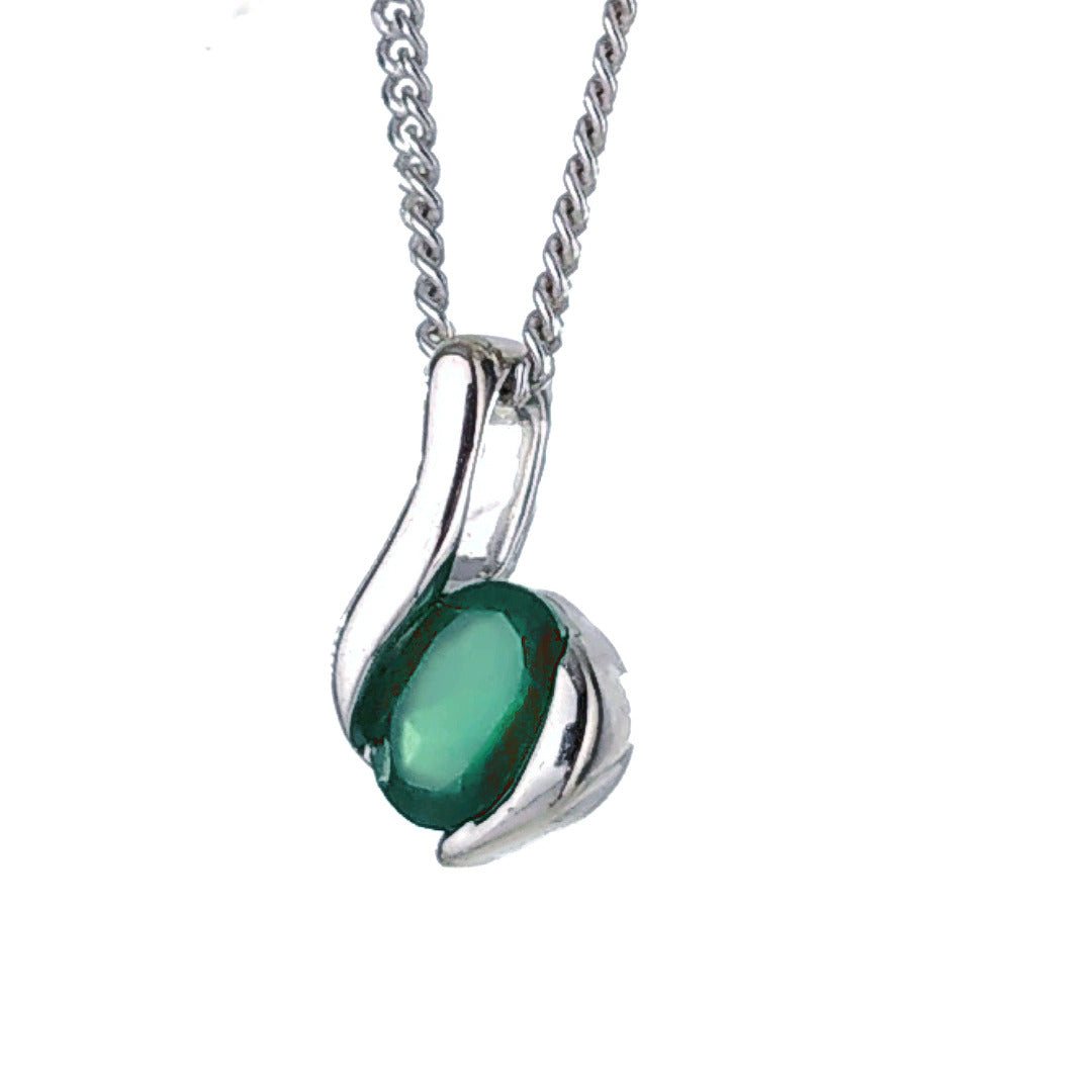 Sterling Silver Pendant Onyx Green Oval May Birthstone Gift