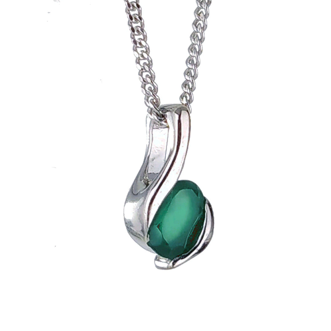 Sterling Silver Pendant Onyx Green Oval May Birthstone Gift