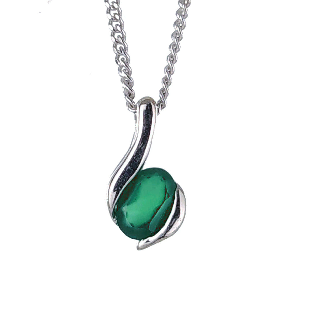 Sterling Silver Pendant Onyx Green Oval May Birthstone Gift