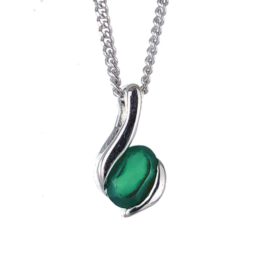 Sterling Silver Pendant Onyx Green Oval May Birthstone Gift