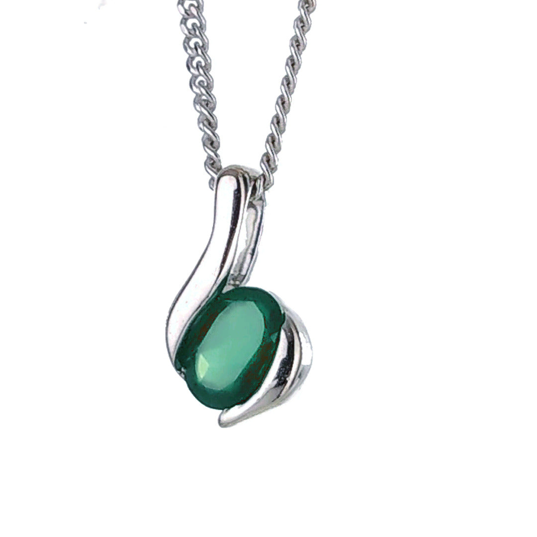 Sterling Silver Pendant Onyx Green Oval May Birthstone Gift