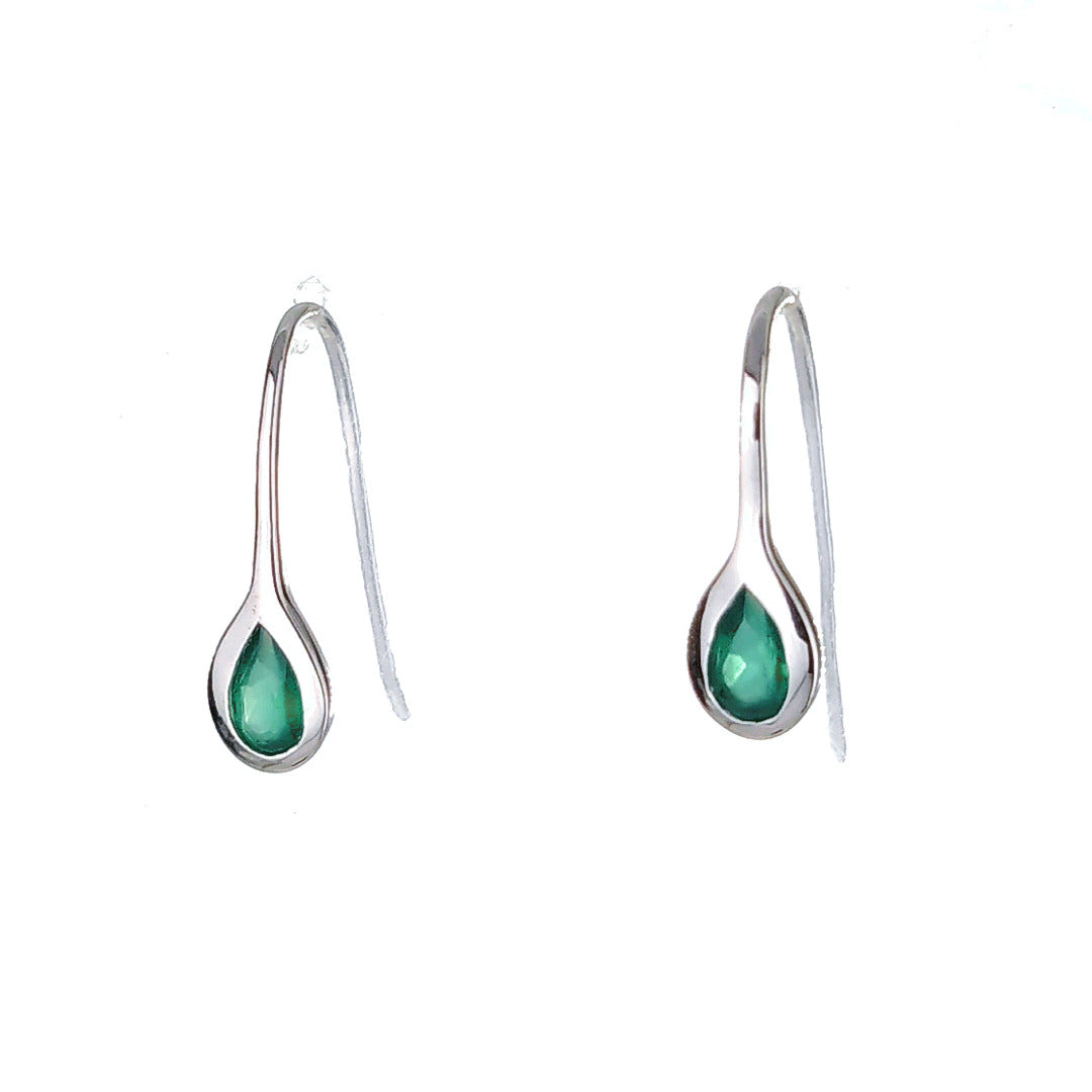 Silver Earrings Dangle Green Onyx May Birthstone Boxed Gift