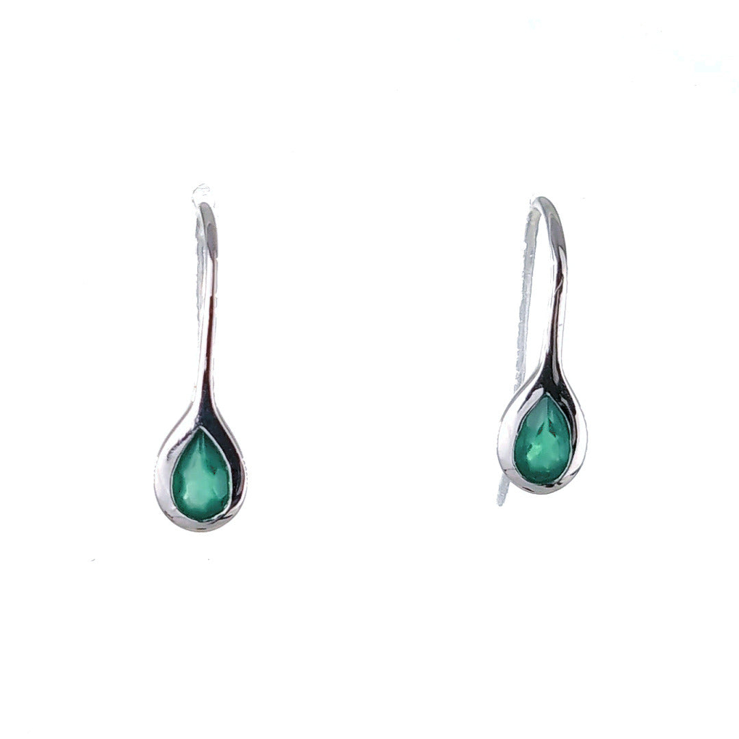 Silver Earrings Dangle Green Onyx May Birthstone Boxed Gift