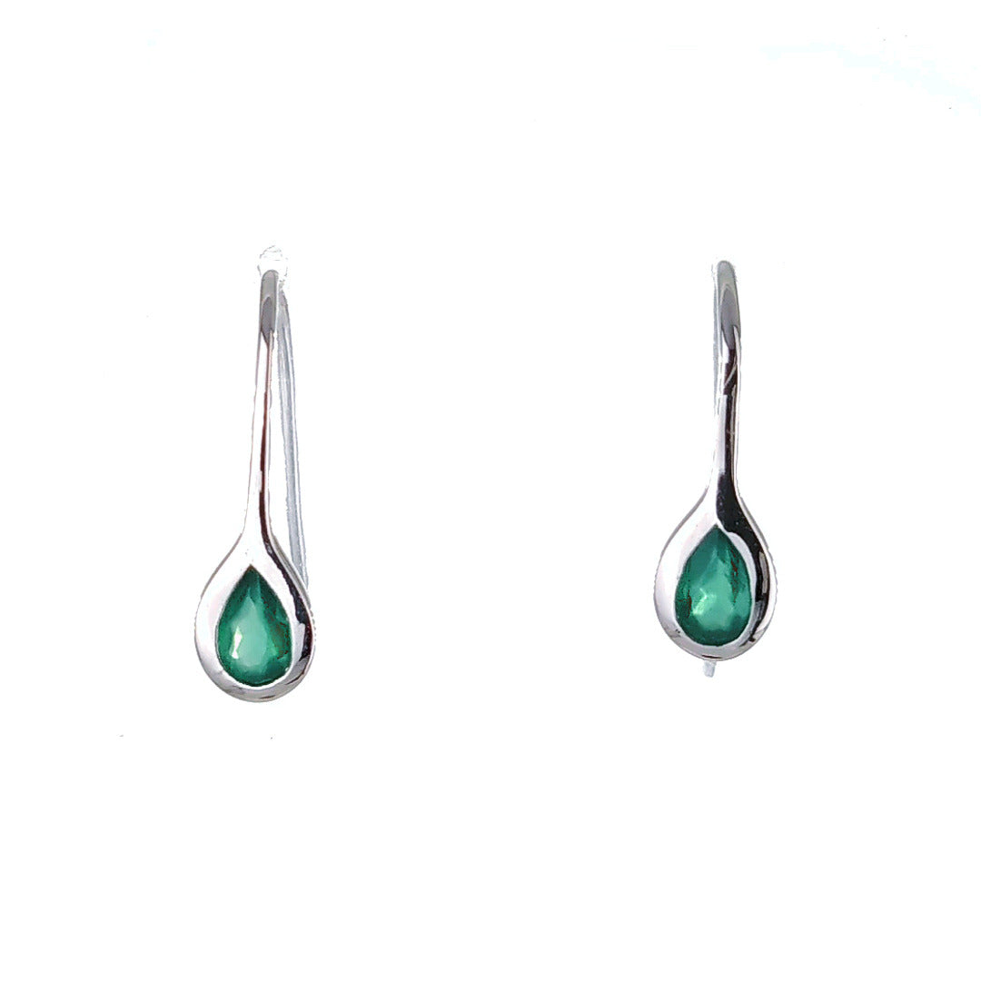 Silver Earrings Dangle Green Onyx May Birthstone Boxed Gift