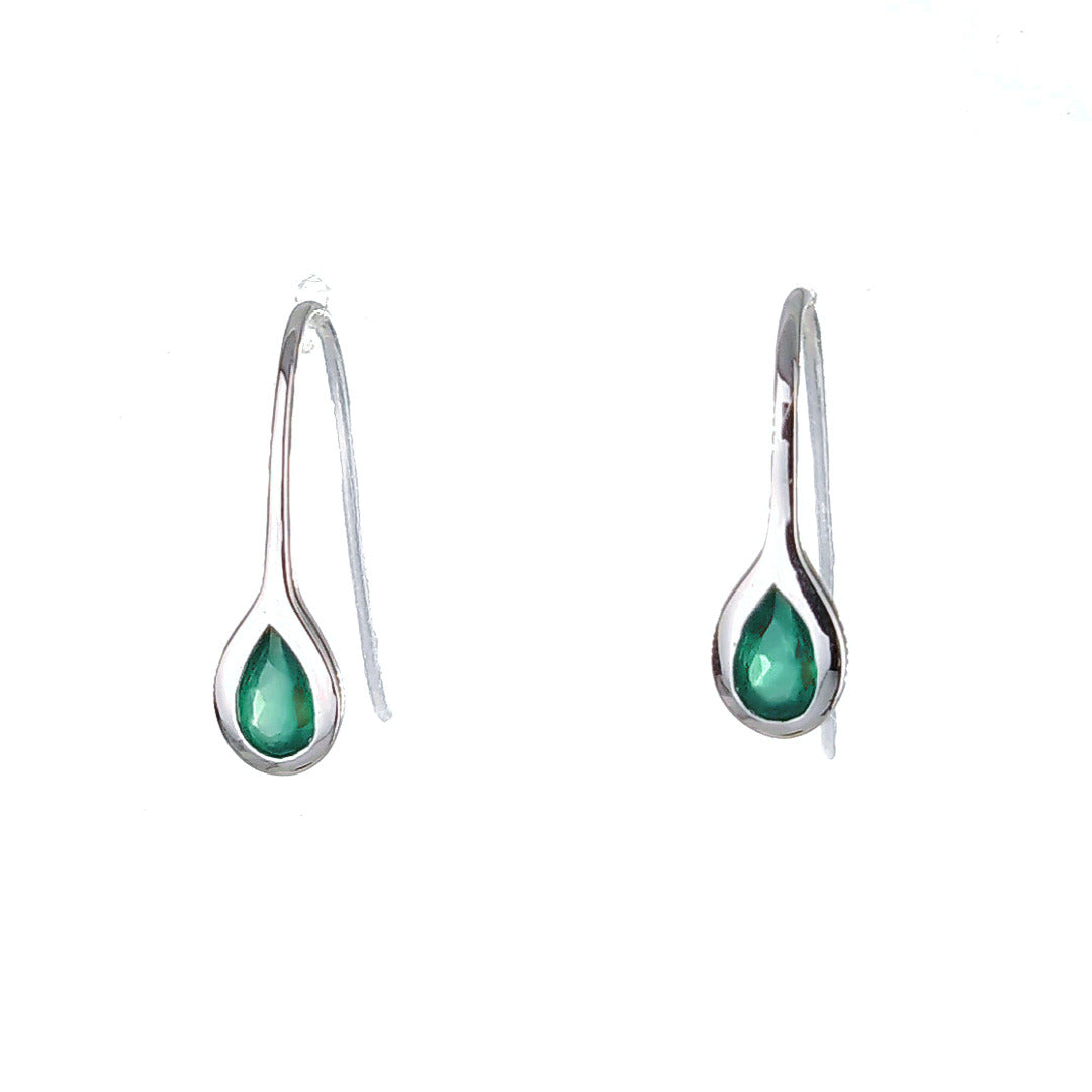 Silver Earrings Dangle Green Onyx May Birthstone Boxed Gift