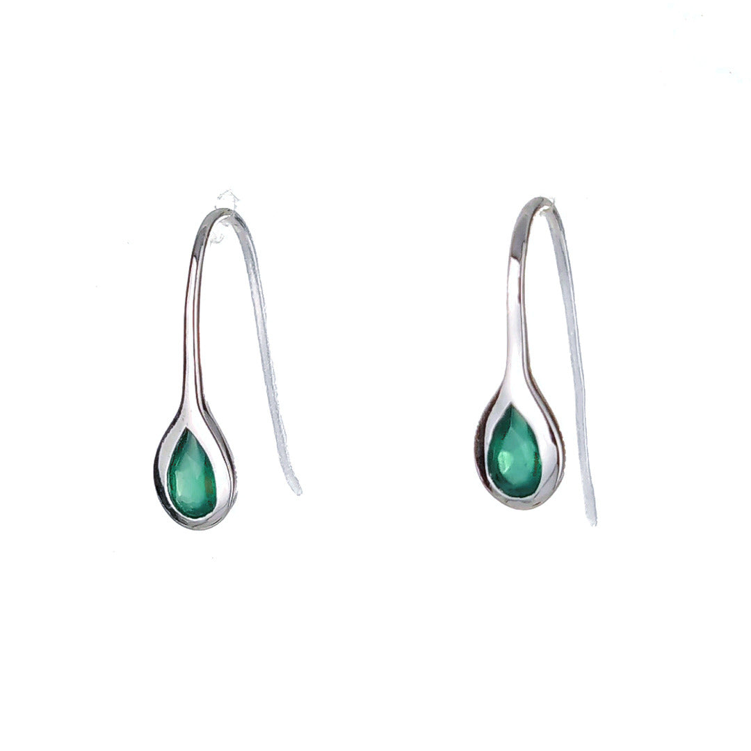 Silver Earrings Dangle Green Onyx May Birthstone Boxed Gift