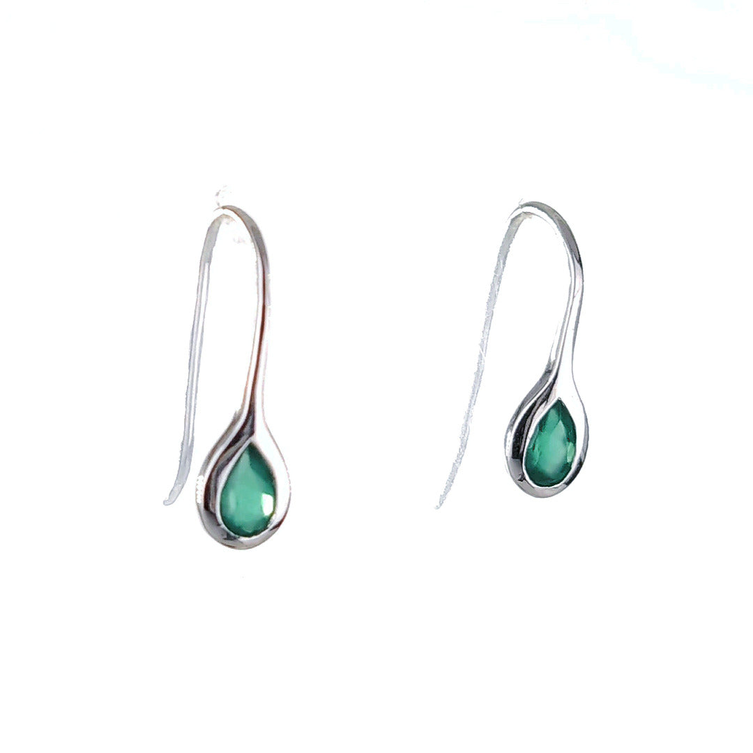 Silver Earrings Dangle Green Onyx May Birthstone Boxed Gift