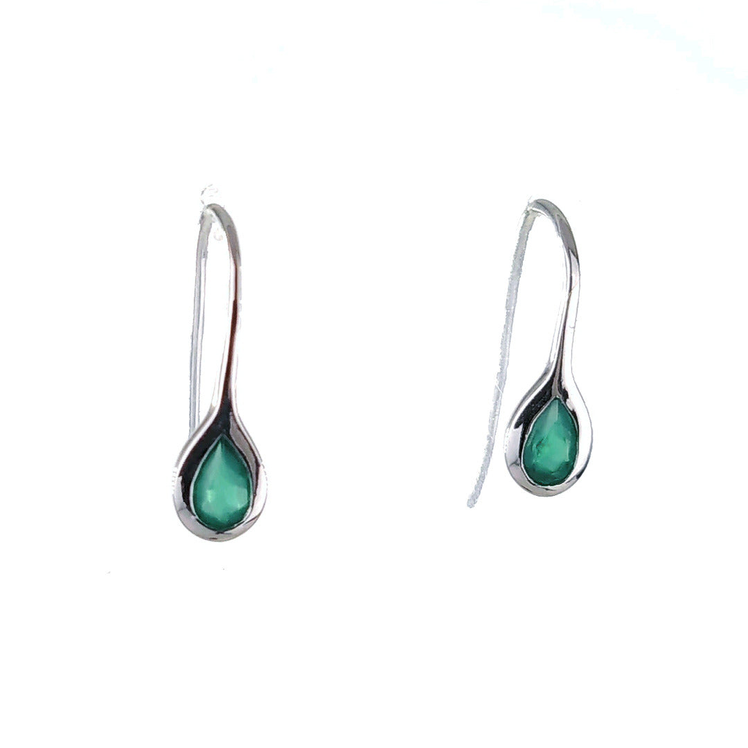 Silver Earrings Dangle Green Onyx May Birthstone Boxed Gift