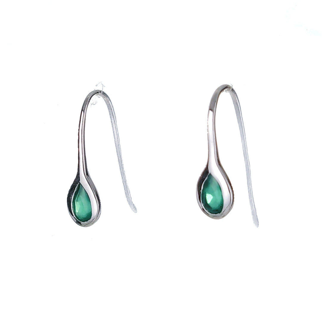 Silver Earrings Dangle Green Onyx May Birthstone Boxed Gift