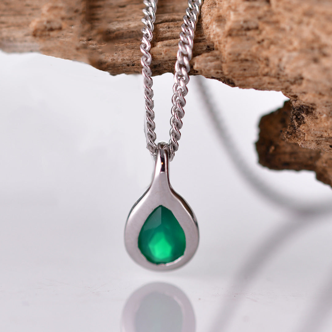 Onyx Green Necklace Pear Pendant Sterling Silver May Birthstone