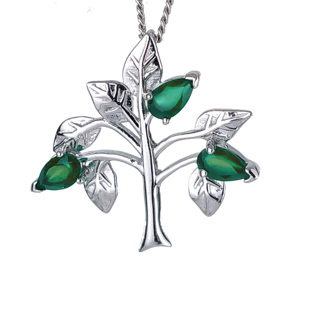 Onyx Green Necklace Tree of Life Pendant Sterling Silver May birthstone