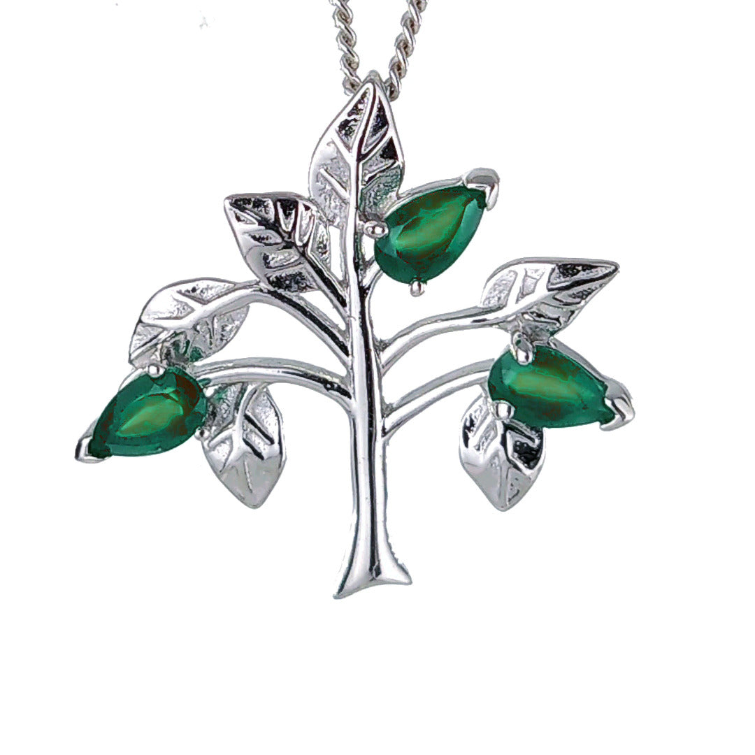 Onyx Green Necklace Tree of Life Pendant Sterling Silver May birthstone