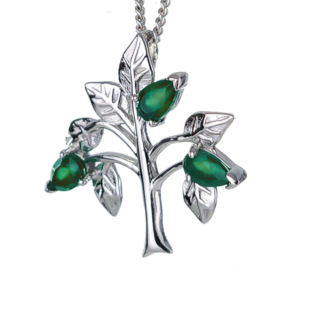 Onyx Green Necklace Tree of Life Pendant Sterling Silver May birthstone