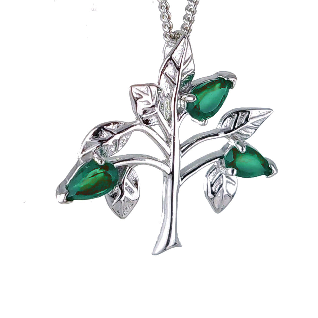 Onyx Green Necklace Tree of Life Pendant Sterling Silver May birthstone