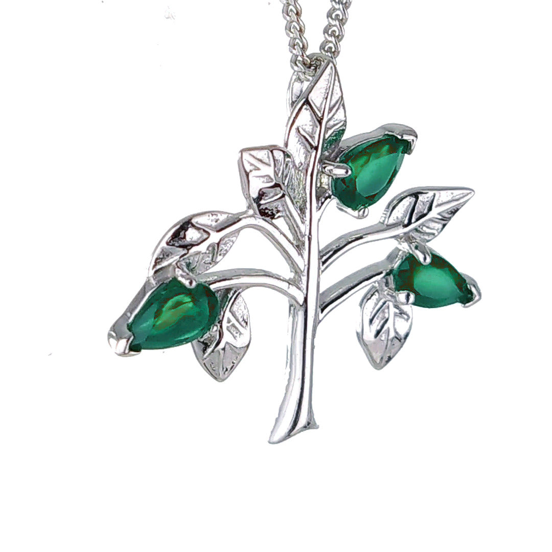 Onyx Green Necklace Tree of Life Pendant Sterling Silver May birthstone