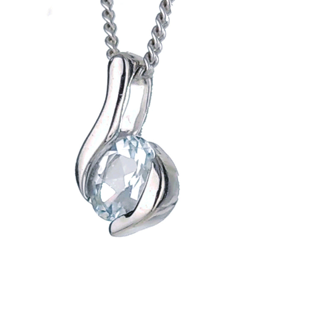 Aquamarine oval pendant sterling silver