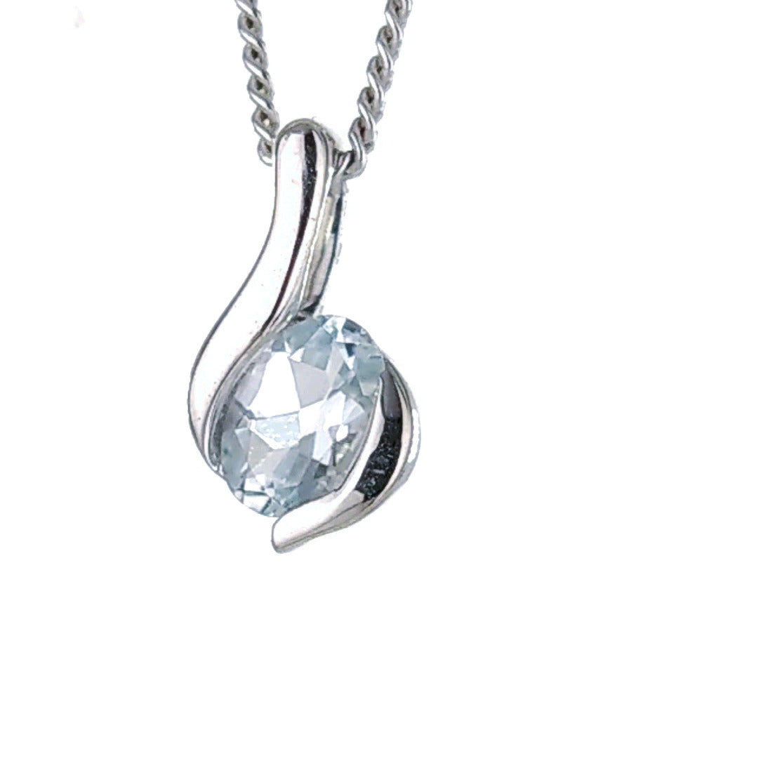 Aquamarine oval pendant sterling silver