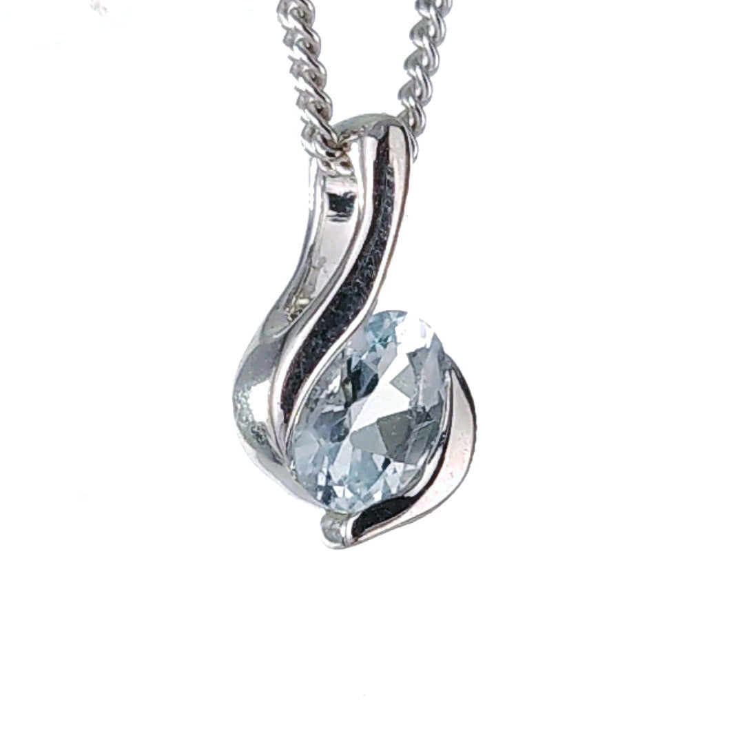 Aquamarine oval pendant sterling silver