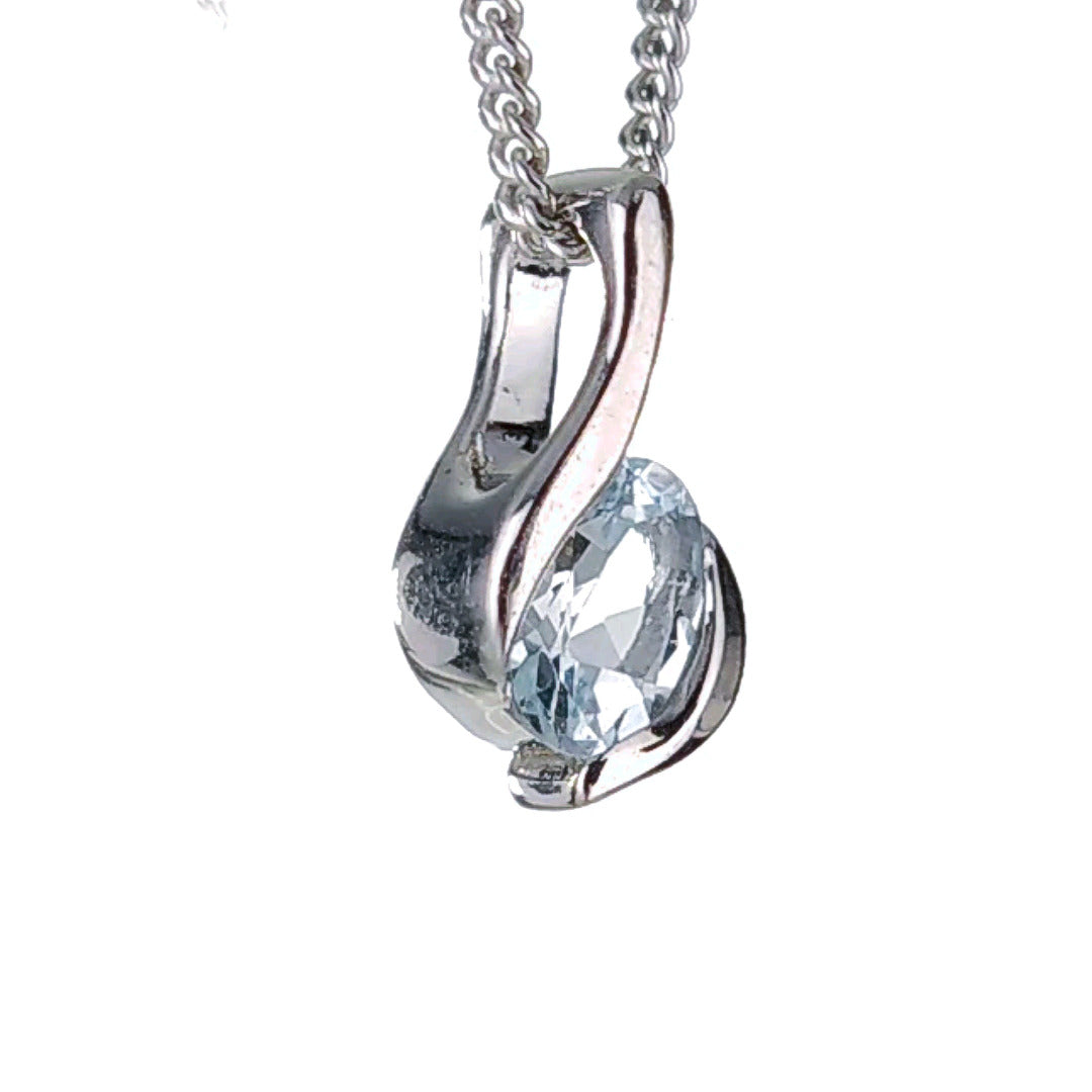 Aquamarine oval pendant sterling silver