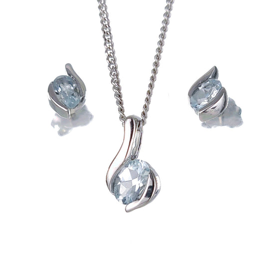 Aquamarine oval necklace and matching sterling silver stud earrings