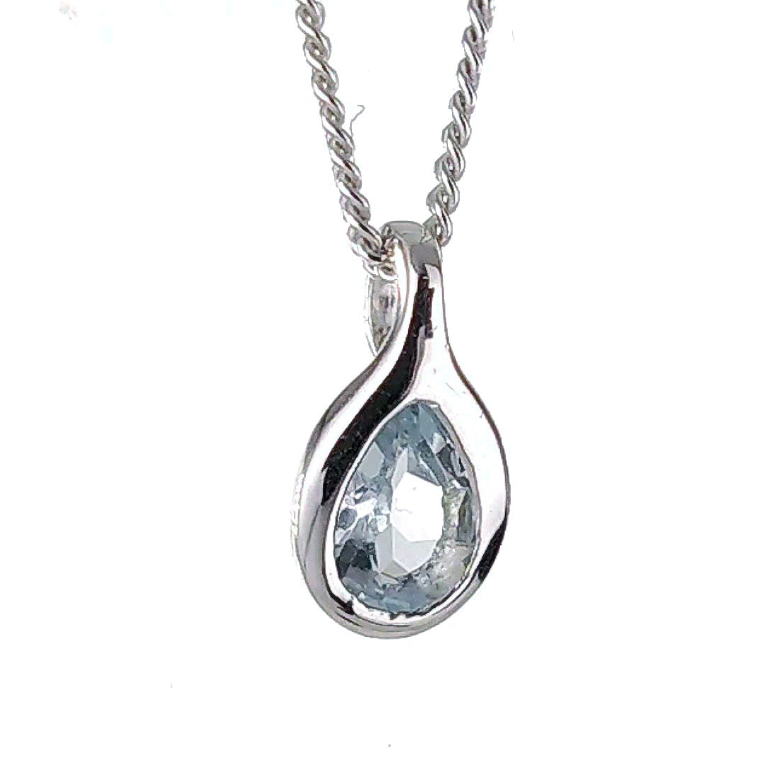 Aquamarine rubover pear pendant sterling silver