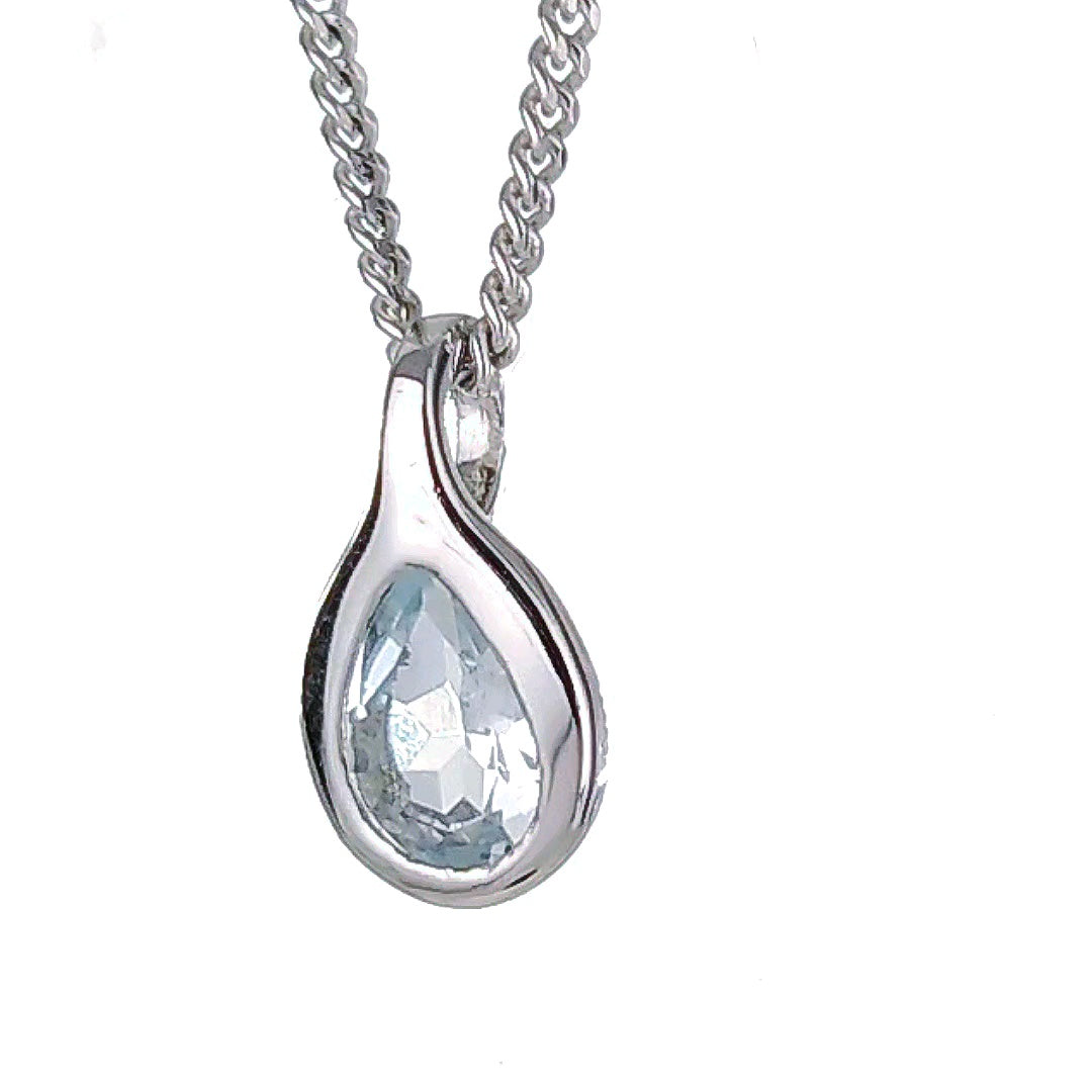 Aquamarine rubover pear pendant sterling silver