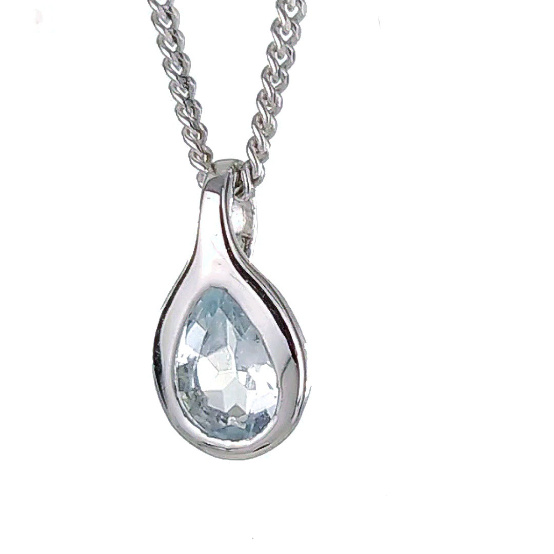 Aquamarine rubover pear pendant sterling silver