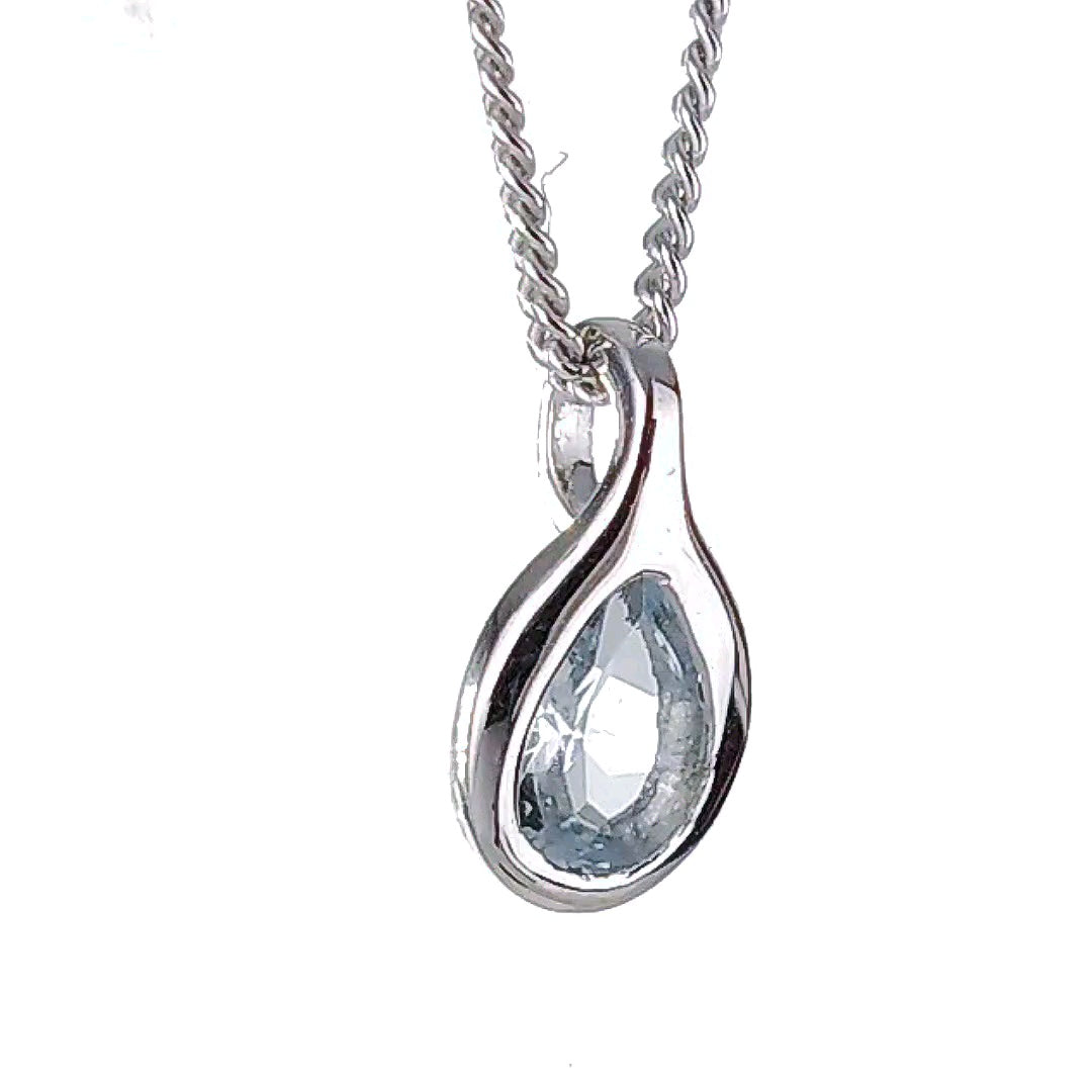 Aquamarine rubover pear pendant sterling silver