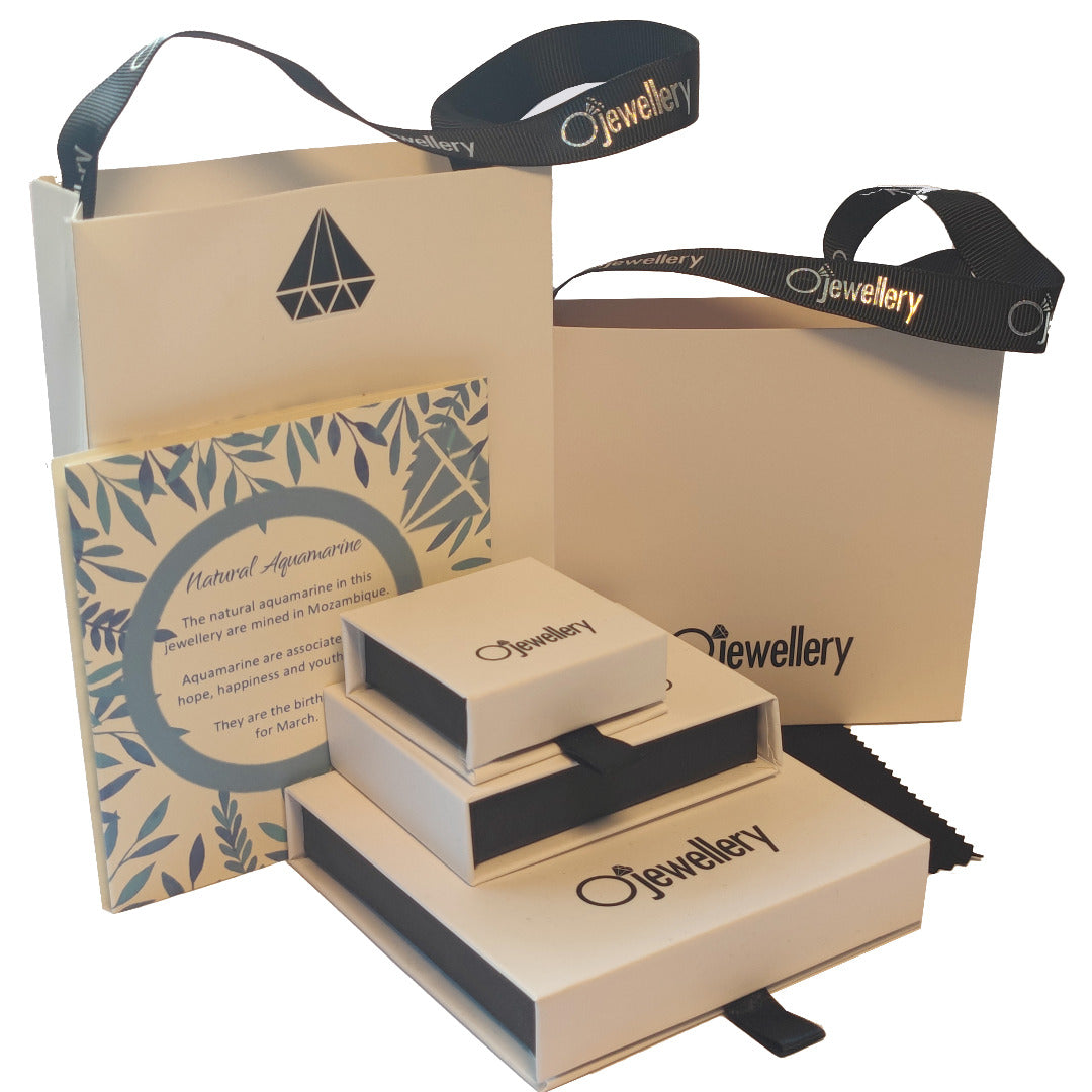 Ojewellery gift packaging for aquamarine jewellery