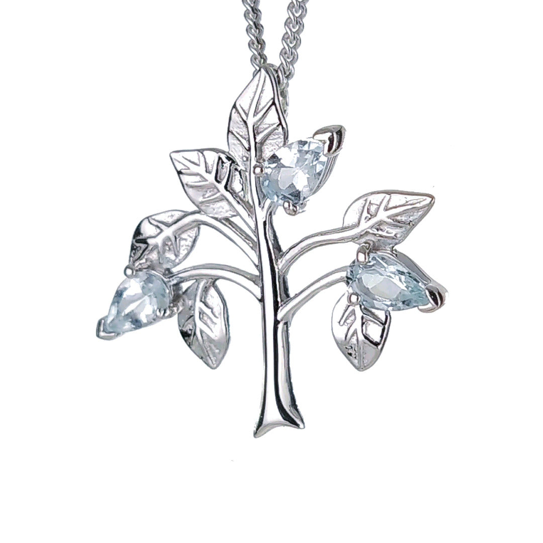 Aquamarine Tree of life necklace sterling silver