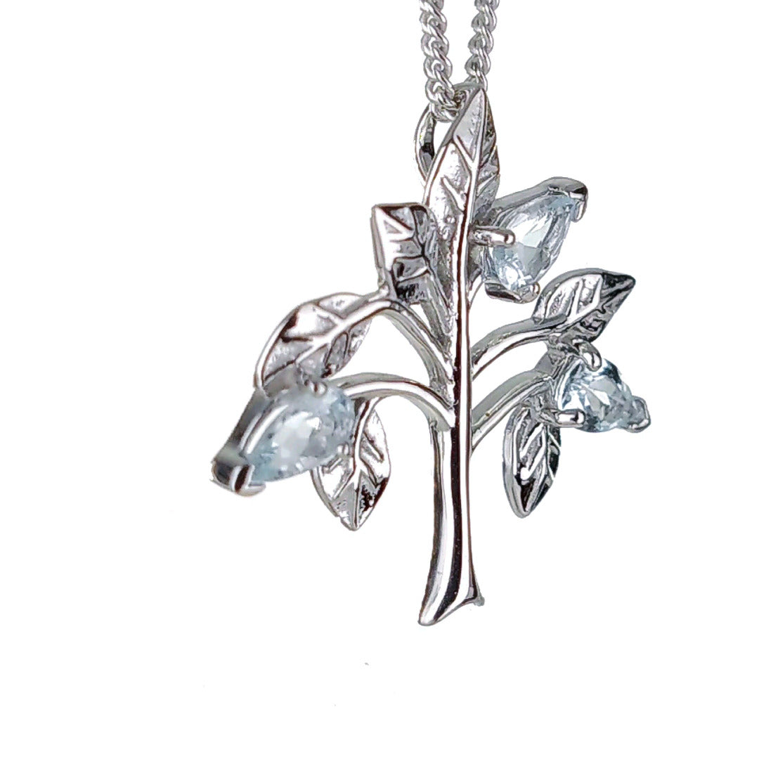 Aquamarine Tree of life necklace sterling silver